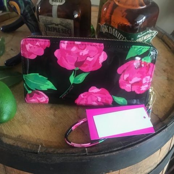 BETSEY JOHNSON Black Roses POUCH WRISTLET WALLET - Picture 3 of 5